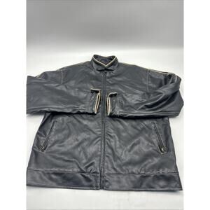 Whispering Smith Faux Leather Jacket Black Mens Full Zip Long Sleeve Size XL